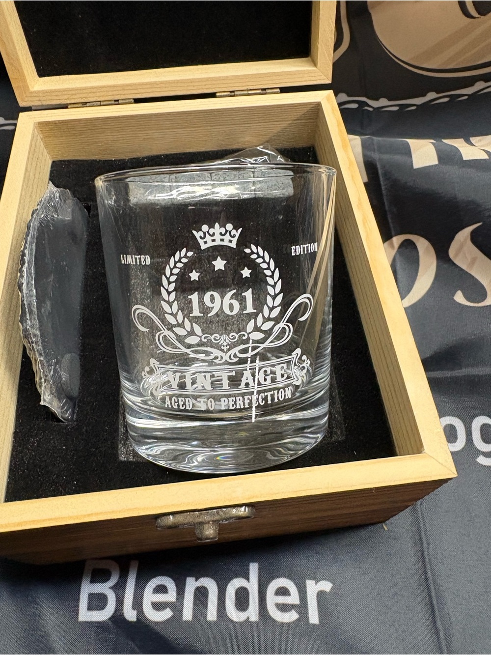 Vintage 1961 Etched Whiskey Glass - Clear